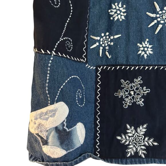 Carolina Blues Plus Denim Top Vest SZ 20 Sleeveless Applique Patchwork Snow Boho - Picture 5 of 12